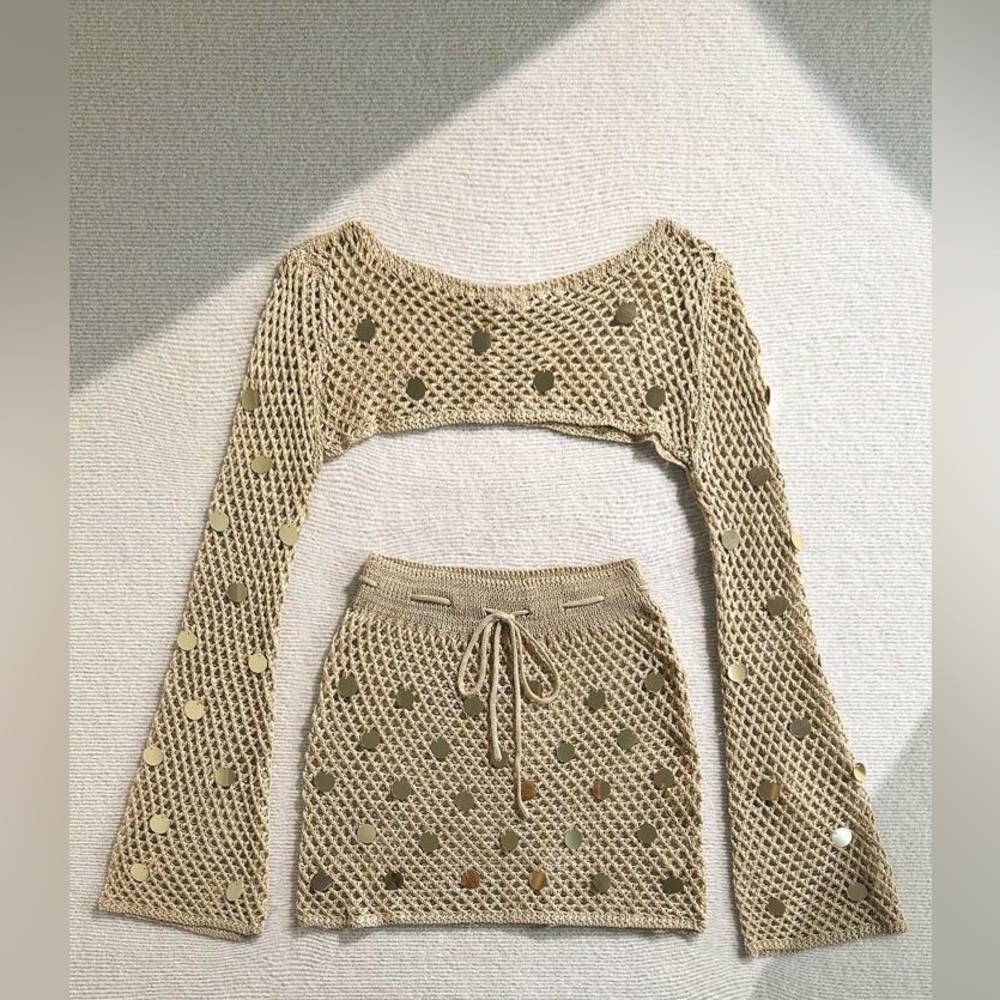 SHEIN Gold Knit Mini Skirt Set - Picture 4 of 7